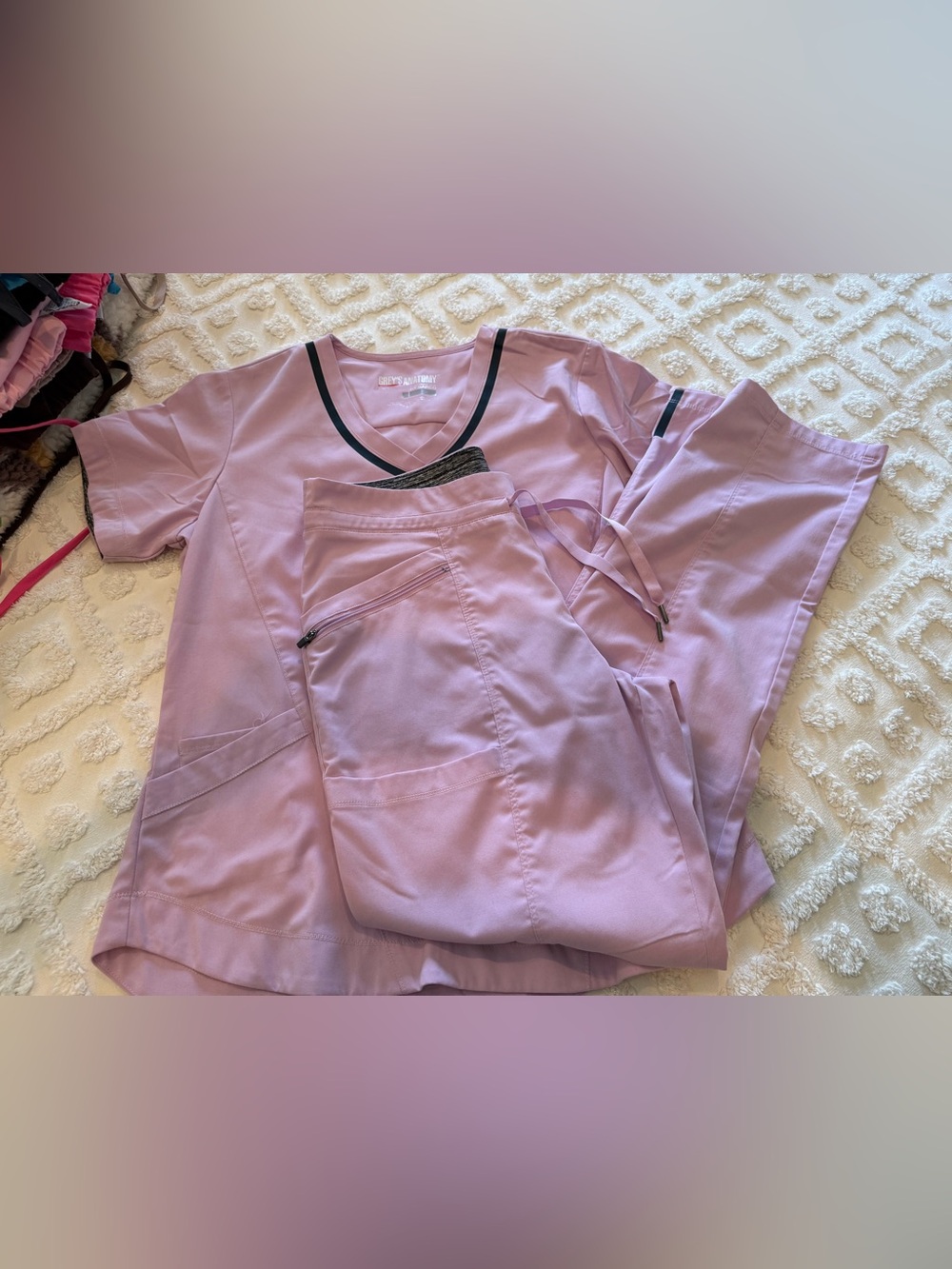 Barco Uniforms Lavender Scrub Top with Black Accent